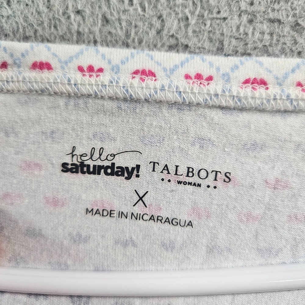 Talbots Hello Saturday Tee Top Women X Stretch Floral Print 3/4 Sleeve White - Picture 3 of 8